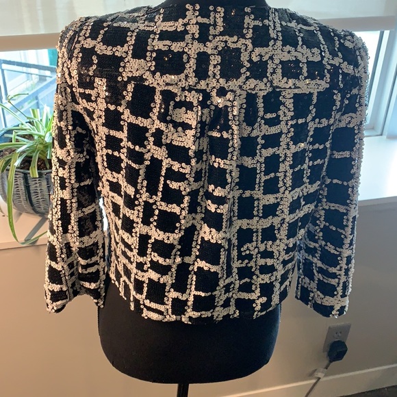 Black and white sequin crop 3/4 sleeve jacket - Picture 4 of 4
